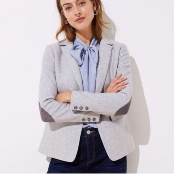 Loft Gray Ponte Blazer with Elbow Patches - Picture 1 of 7